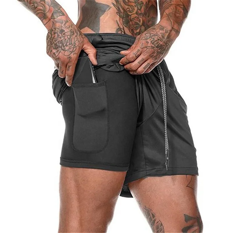 

2021 Spring Summer New Amazon Hot Selling Men Plus Size Double Layer Breathable Mesh Training Gym Mens Sport Short