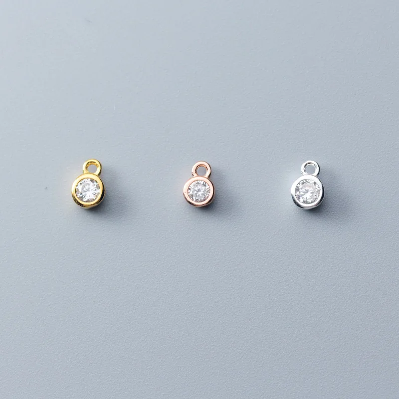 3.5mm Tiny Mini Zircon Charm 925 Sterling Silver Round Zircon Pendant For Jewelry Making Supplies