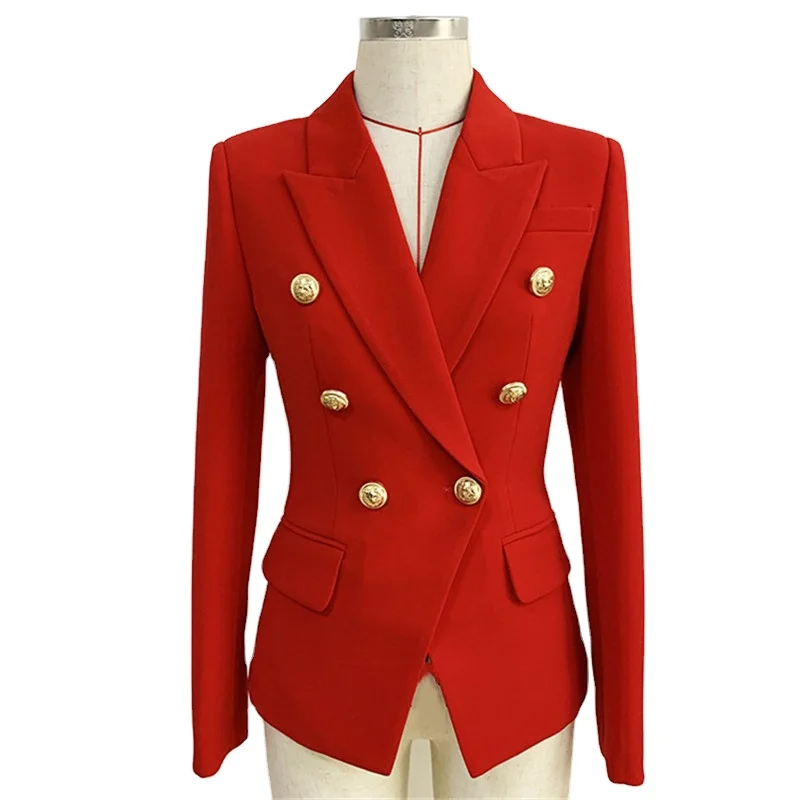 

A4060 Office Wear Red Pink Khaki Double Breasted Pockets Slim Fashion Blazers Ladies Women