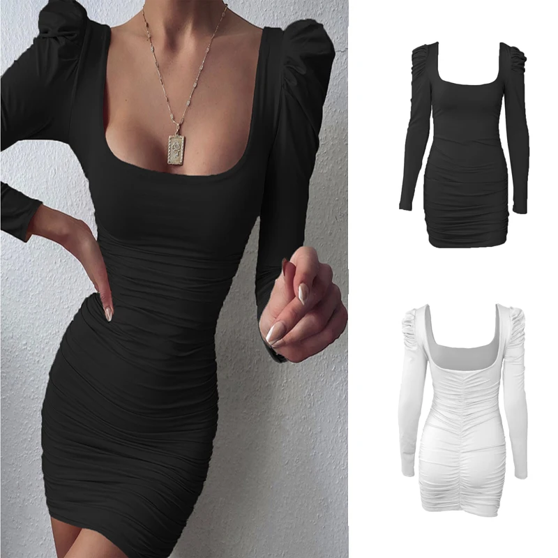 

2021 spring new new sexy backless pile shoulder long sleeve hip dress, elegant dress skirt,Casual dress,