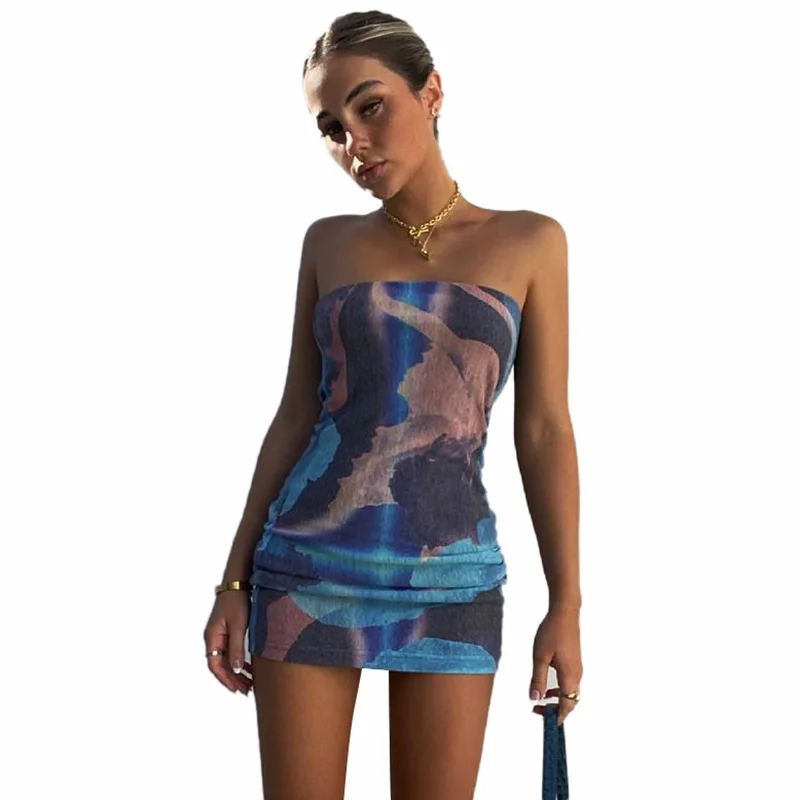 

2021 printed Off shoulder bodycon Dresses Elegant Casual bangkok dress Womens tube tops skirt, Dresses women party customized color