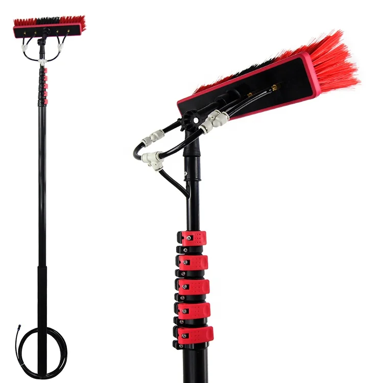 

Extend 24ft Black Water Fed Pole Cleaning Equipment with Brush Telescopic Outdoor Window Cleaner System, Black+red