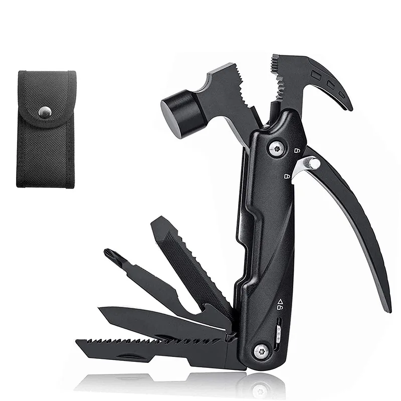 

Dropshiping Portable Outdoor 13 in 1 Camping Accessories Survival Gear Multitool Claw Hammer Multi Tool, Black