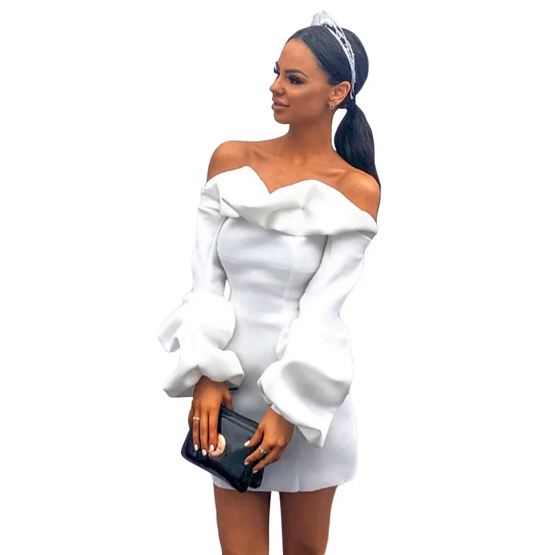 

2020 New Arrival High Quality Women off shoulder Long sleeve solid color bodycon ladies casual dresses