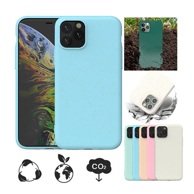 

Bio Biodegradable Recycle Sustainable Wheat Straw Mobile Phone Pouch Case For iPhone 11 12 Pro Max Xs XR 7 8 Plus SE2, 5 colors