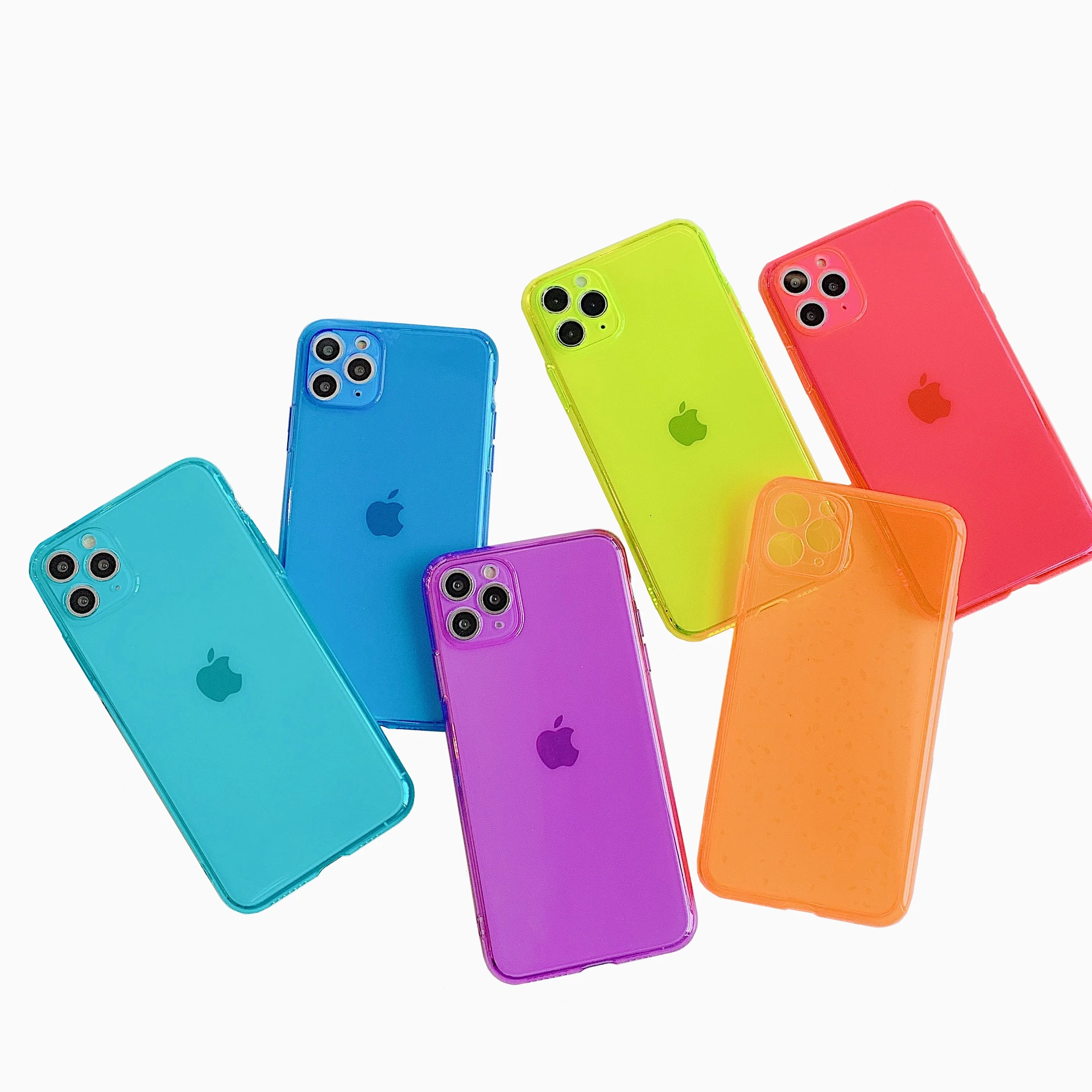 

Ins Hot Selling Camera Lens Protective Candy Colors Ultra Thin Clear Soft TPU Bumper Back Cover Phone Case For iPhone 12 Pro Max, Sky blue, dark blue, yellow, purple, orange, rose red