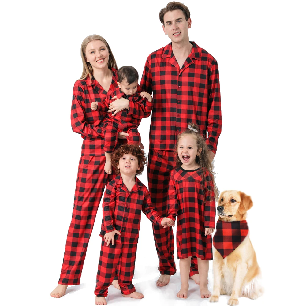 

Matching Pjs Sets Long sleeve Tee and Red Plaid Pants Loungewear Cotton Pajamas Chirstmas Family Pyjamas