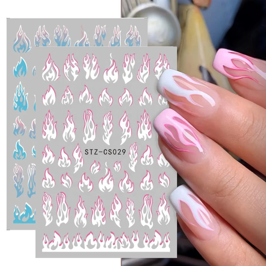 

3D Holographic Nail Sticker Slider Gold Black Manicure Decals DIY Nail Art Decorations Decor Tool Fire Flame Nail Stickers