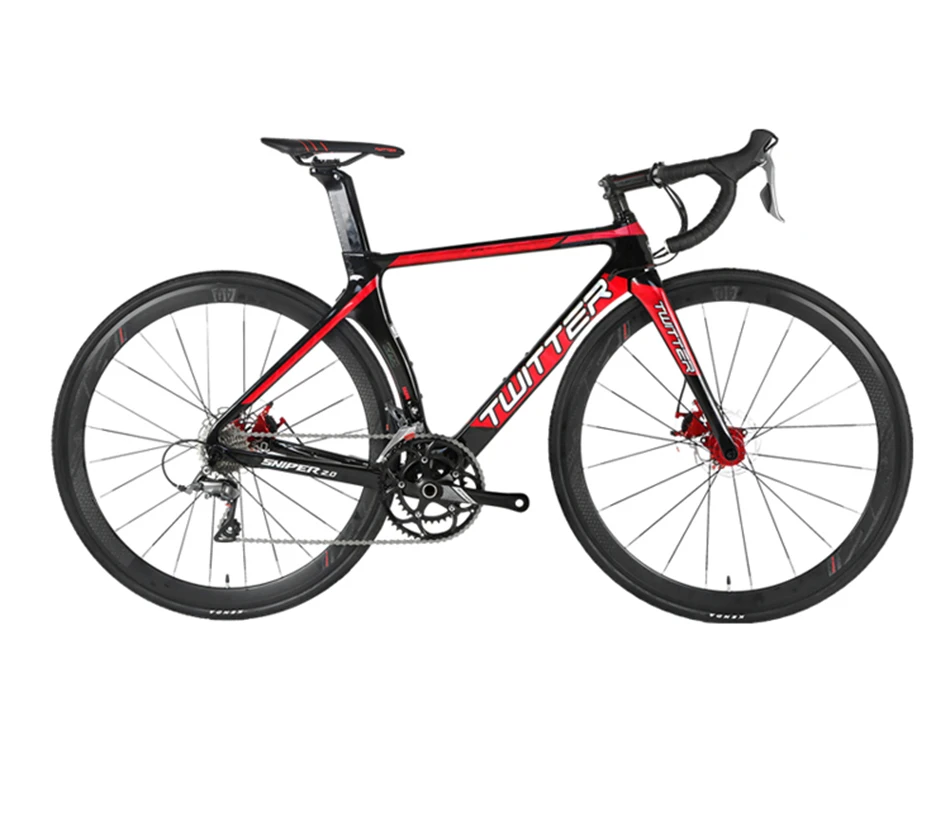 

TWITTER 700C tire carbon road bike with 105 groupset disc brake 22 speed bicycle, Red / black red/ black blue / black /black yellow/ white red