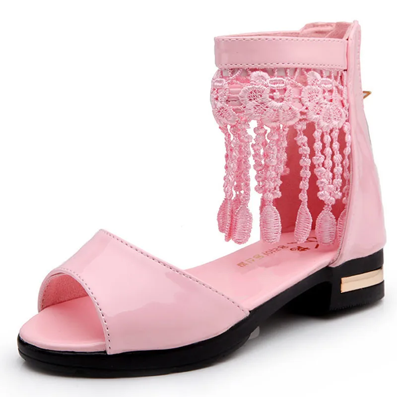 

Dropshipping Custom Logo Summer Fashion Tassel Baby Girl Sandal Outdoor Dress Shoes Back Zipper Children's Beach Sandals