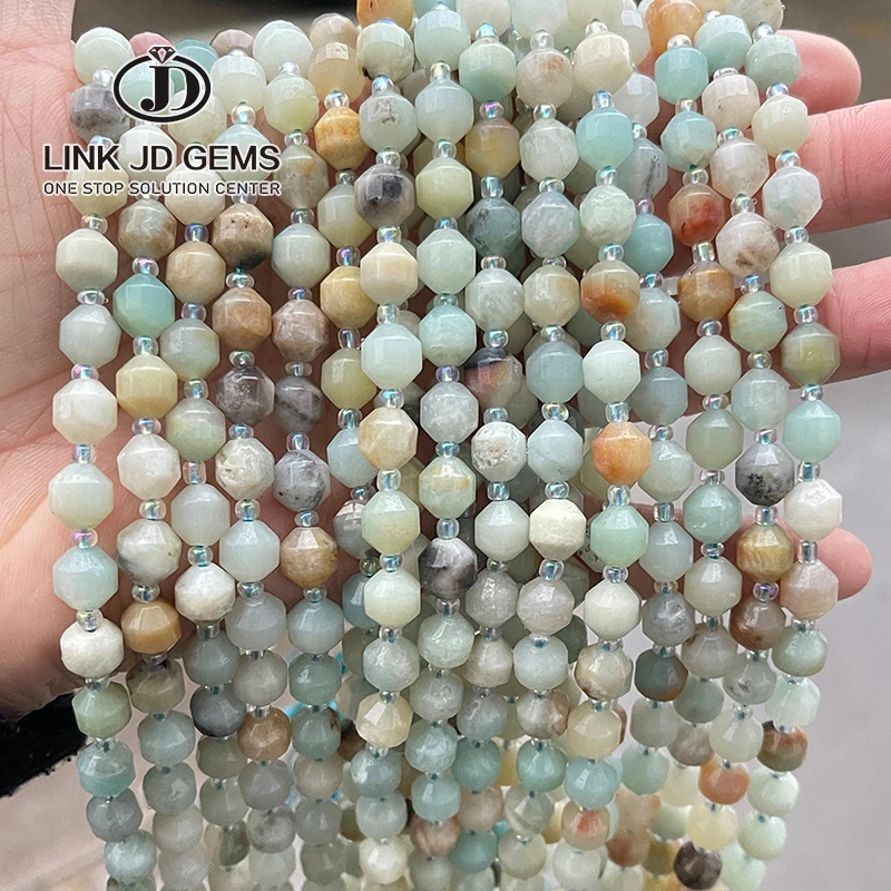 

JD 6/8/10mm Round Faceted Loose Gemstone Beads Natural Amazonium Stone Olive Beads For jewelry Making