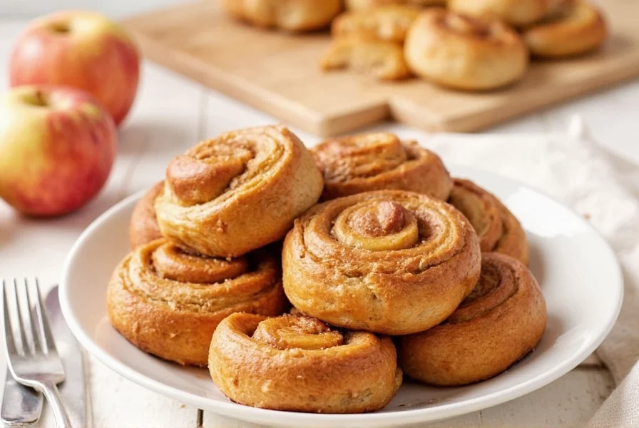 Assortment of creative apple cinnamon bun variations including maple walnut and bourbon caramel versions