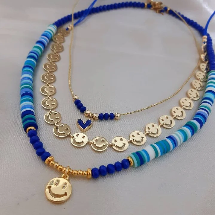 

Handmade Color glass beads happy face charm necklace for women