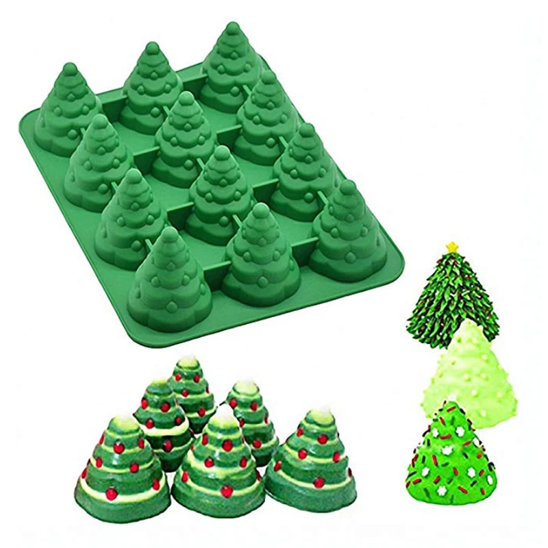 

Drop Shipping 12 Holes Kitchen Baking Tools Christmas Tree Shaped 3D Candle Concrete Resin Silicone Cake Molds