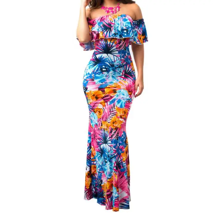 

faldas de mujer de talla grande hibiscus polynesian tropical floral tube top print summer slinky bodycon ruffle evening dress