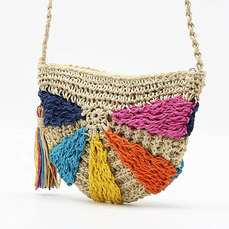 

Summer beach women weave mini straw handbag fashion tassel crossbody shoulder bags, Colourful