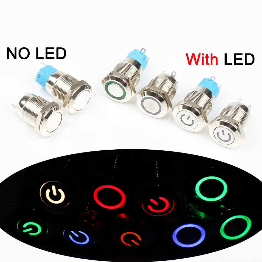 12mm 5V LED luz de encendido/apagado de Metal interruptor de botón momentáneo anillo de LED Enganche 