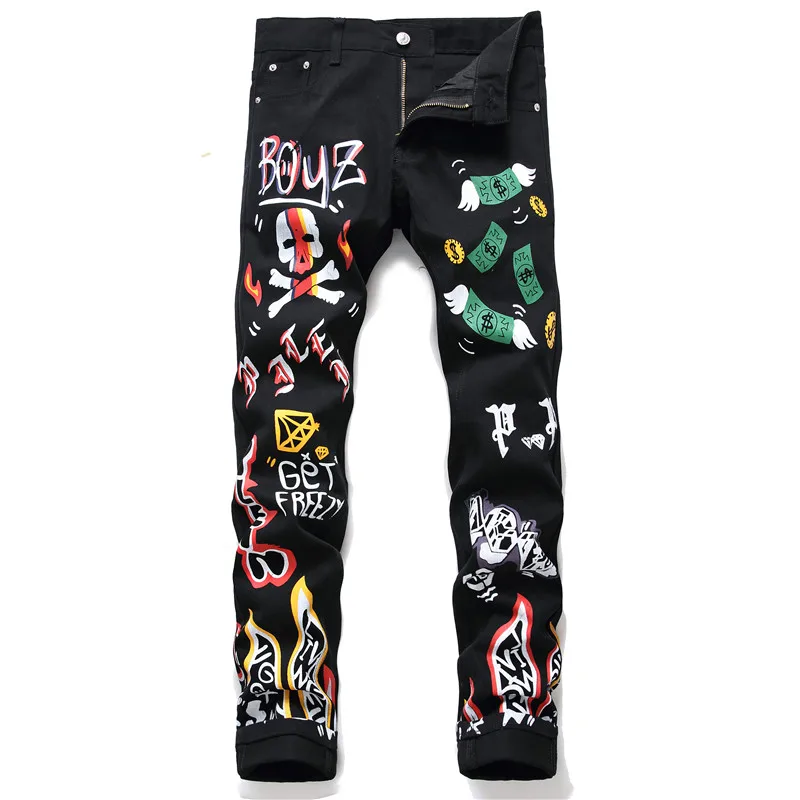 

Nightclub Trend alternative letters skeleton printed black jeans men's rock singer performance clothing personality