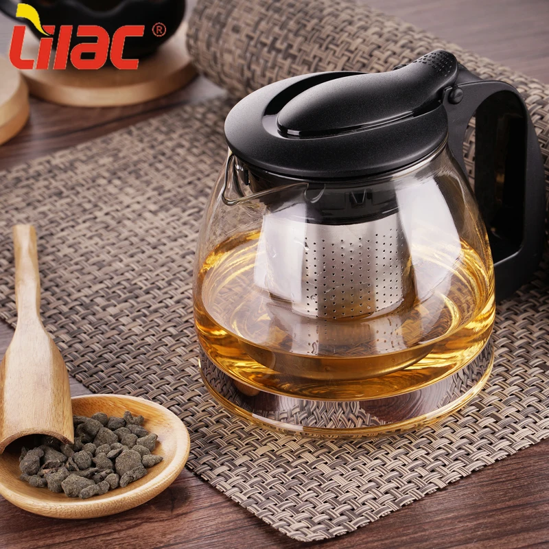 

Lilac FREE Sample 700ml 1250ml 24 oz teaware infuser teapot heat resistant transparent teapot glass with cip, Black