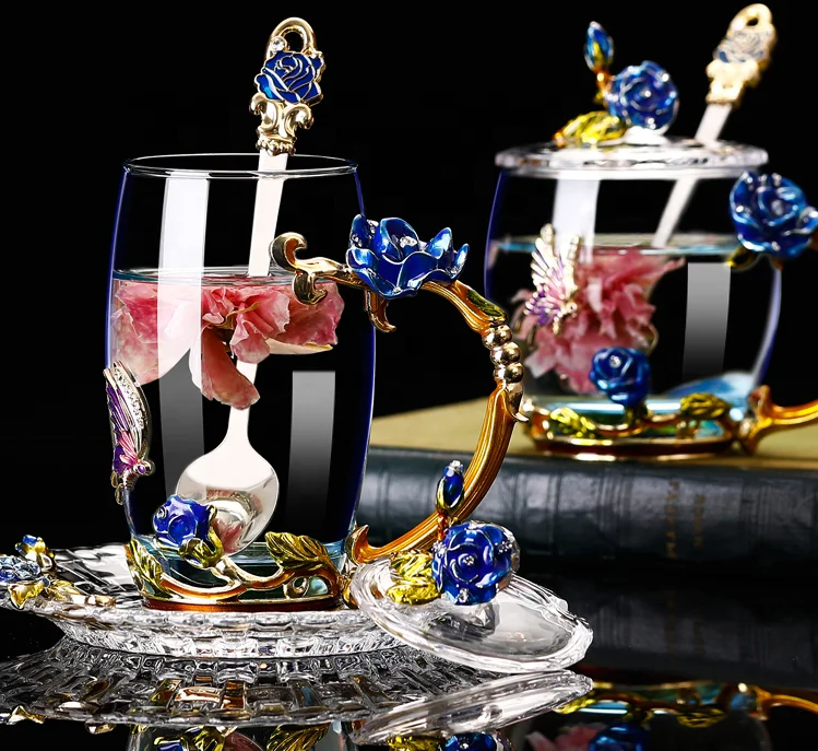 

Creative enamel color heat-resistant rose glass cup for gift, Picture shows