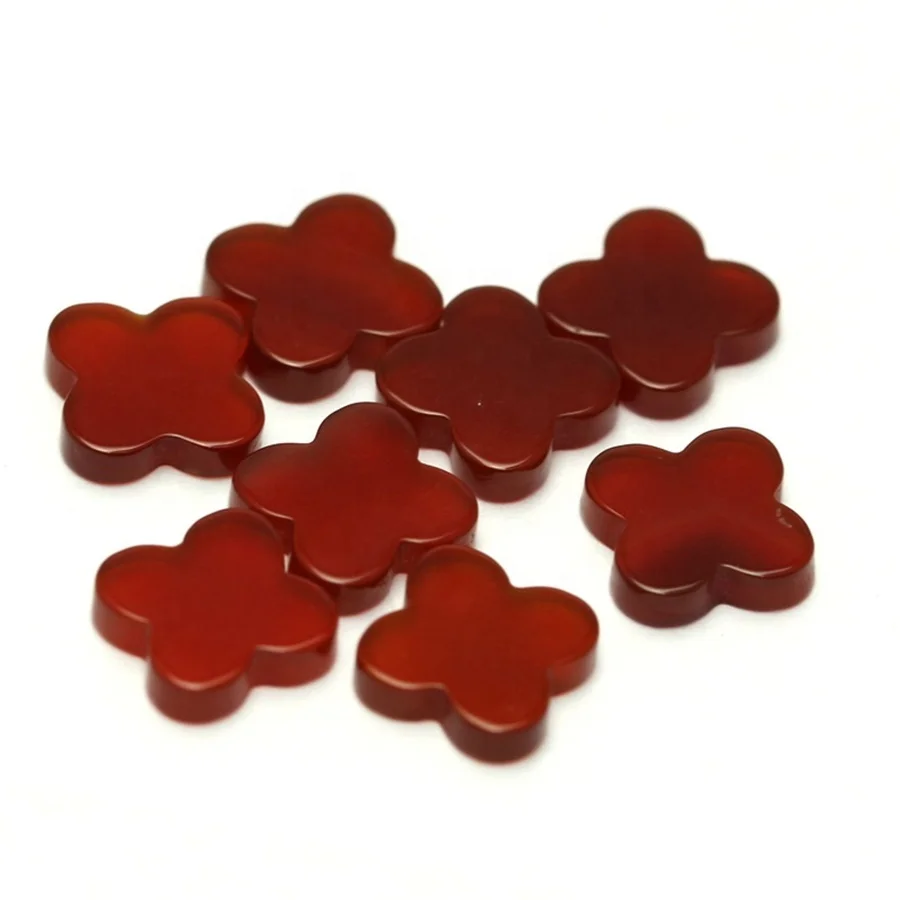 

wholesale price natural four leaf clover red agate gemstone slice stone gemstone for inlay earrings, Black ,red color