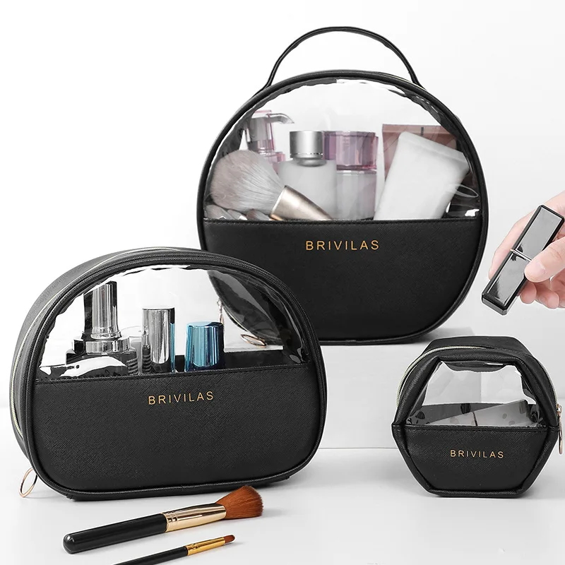 

custom water proof clear small transparent makeup brush bag travel black pink beauty bulk 3 set cosmetic bags for cosmetics