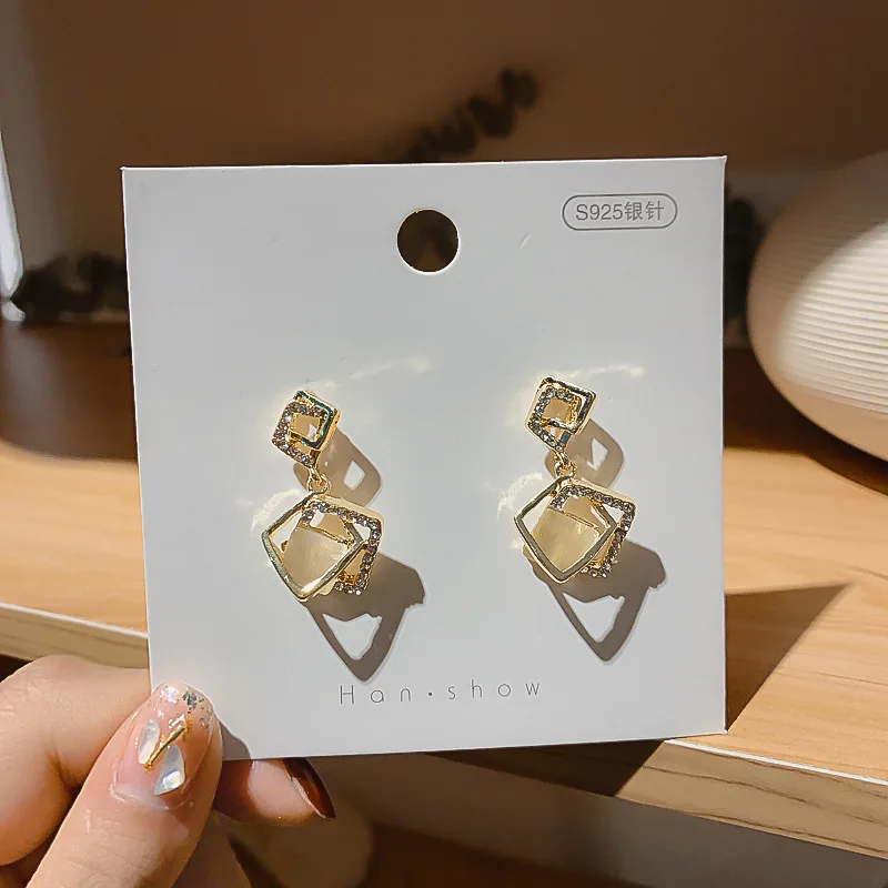 

fashion trendy wholesale crystal square opal drop earrings