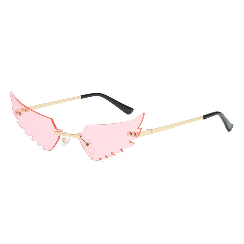 

2021 trendy Sun Glasses Men Women Angel Wing Wholesale Rimless Sunglasses