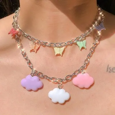

Multilayer chain necklaces gold silver color jewelry choker butterfly pendant necklace for women girls lady gift