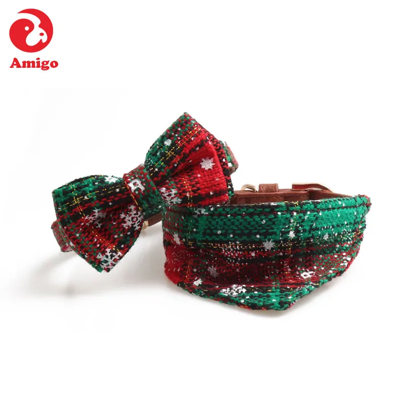 

Amigo wholesale christmas printed colorful adjustable bowknot pet bandana bowtie breakaway cat collar, Red, green