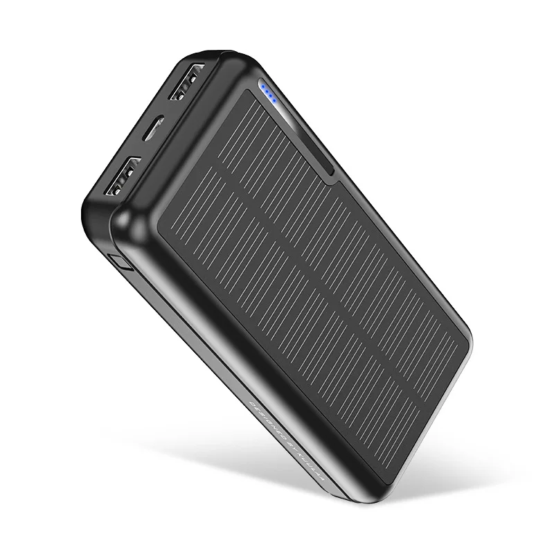 

2021 New Products Solar Power Bank Hot Trending 20000mAh Double USB 2.1A Ultra Slim Electronics Portable Charge Flashlight, Black