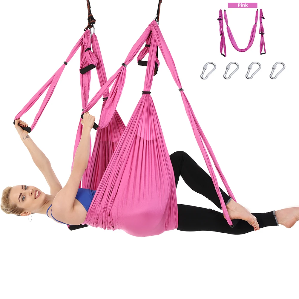 

High-quility Nylon Taffta Hammock Flying Swing Anti-gravity Yoga Pilates Inversion Exercises Device Home GYM Hanging Belt, Green/organge/pink/blue