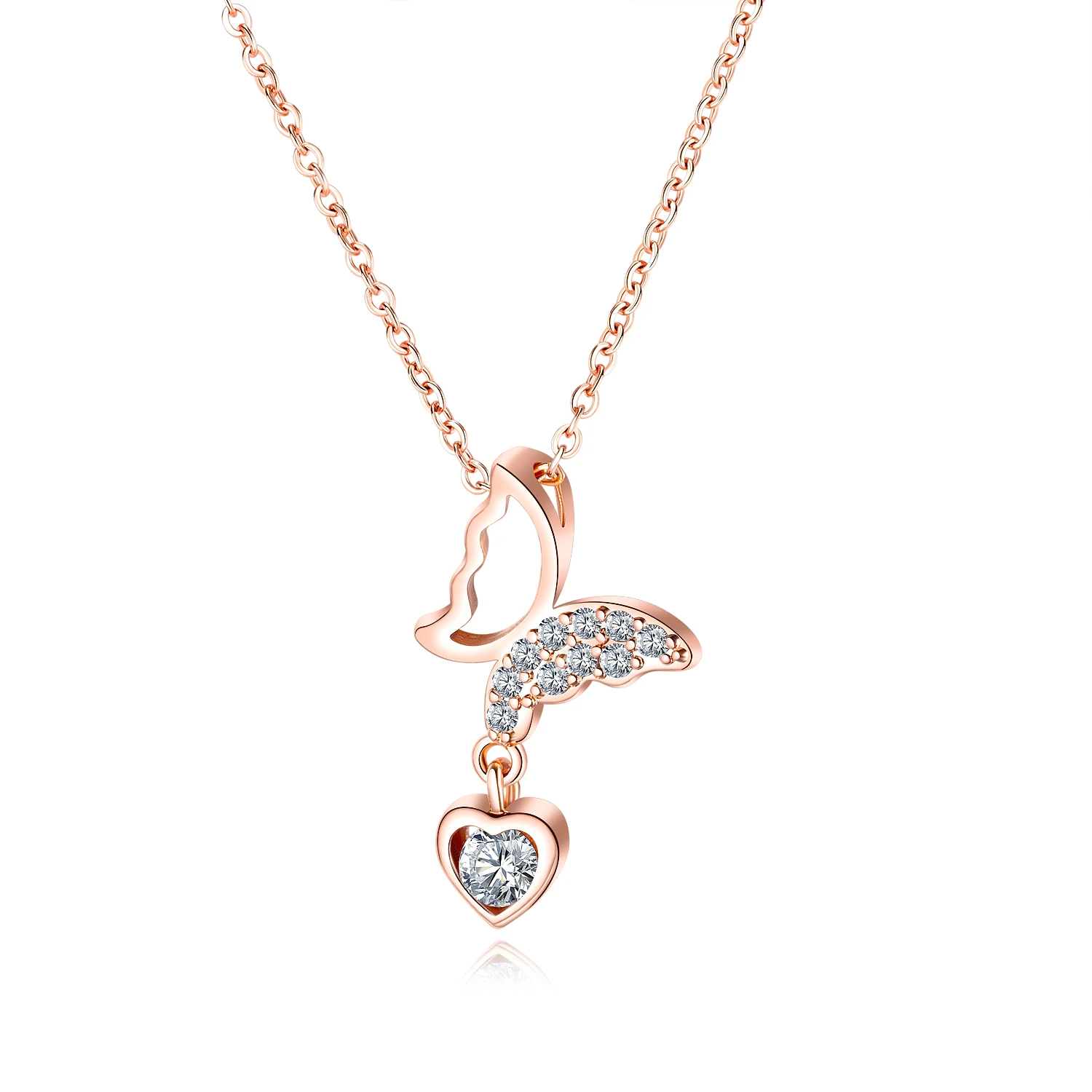 

Rose gold heart zirconia butterfly necklace cz butterfly diamond butterfly necklace