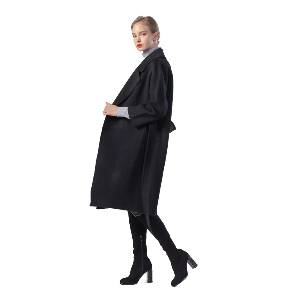 

2020 autumn and Winter Plus size winter coats for ladies 100% wool solid color handmade long over coat for women with belt, Green