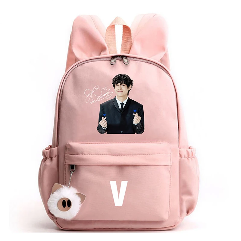 

Kpop Hot Sale V JK JIMIN SUGA Rabbit Ears College Style Travel Backpack Casual School Bags, Blue, pink, black,apricot