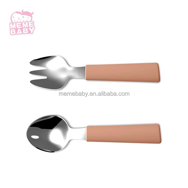 

Stainless Steel Spoon Fork Set BPA Free Silicone Spoon Fork Set Baby Feeding Cute Child Spoon