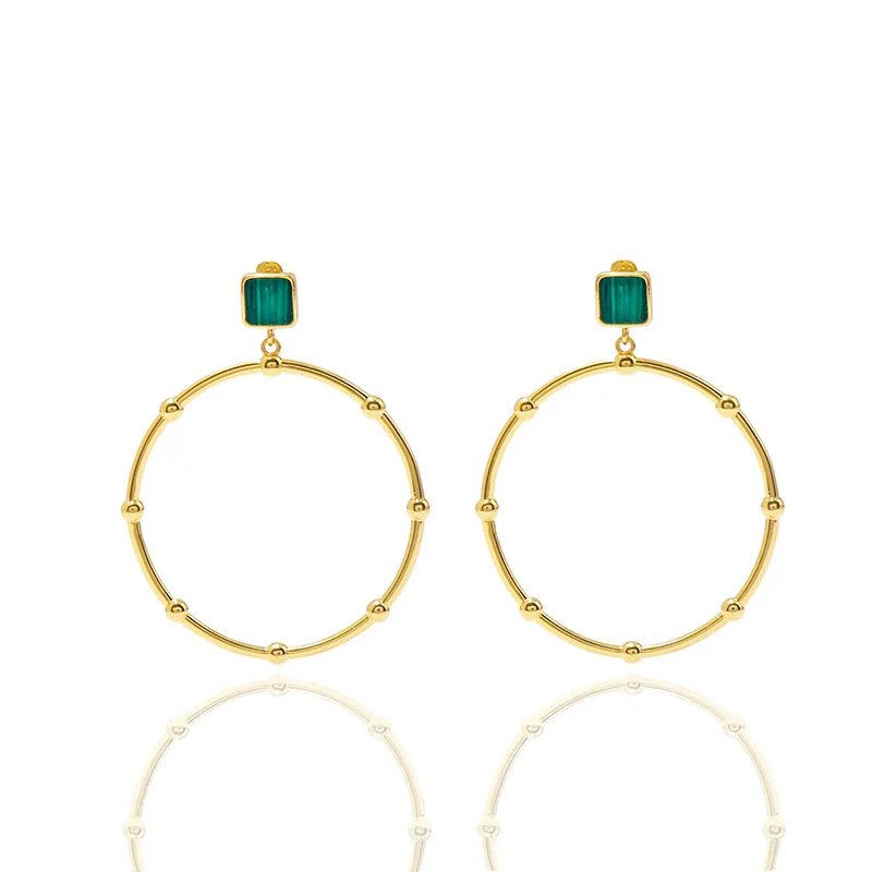 

European and American geometric round exaggerated bamboo malachite earrings