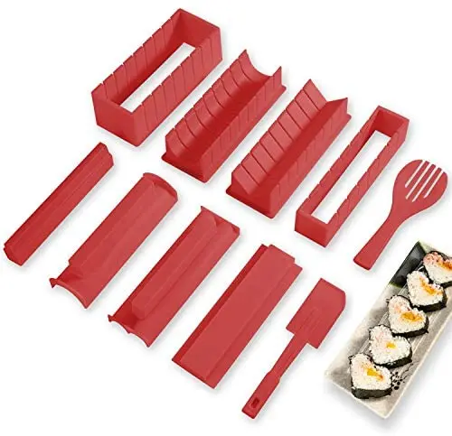 

Sushi Making Kit Deluxe Edition with Complete 10 Pieces Plastic Sushi Maker Tool Complete with 8 Sushi Rice Roll Mold