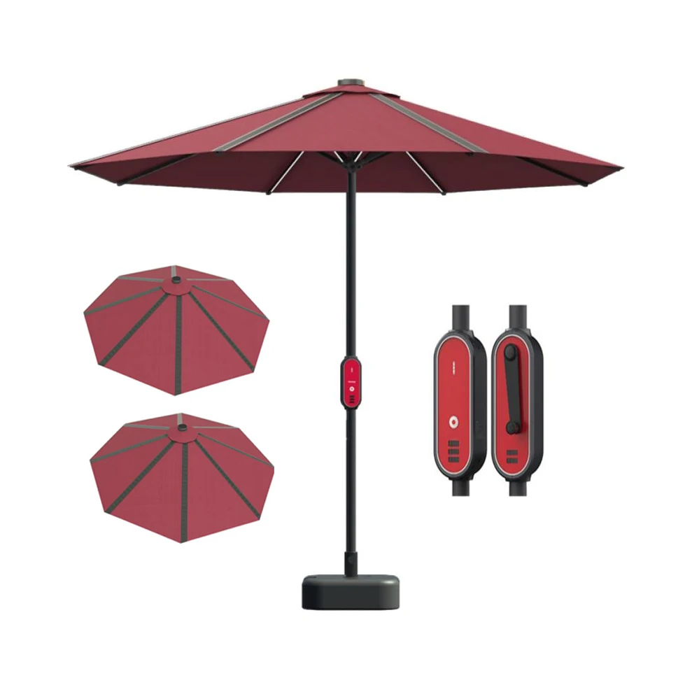 LED Solar Patio Market Umbrella Outdoor Parasol for lighting, charging