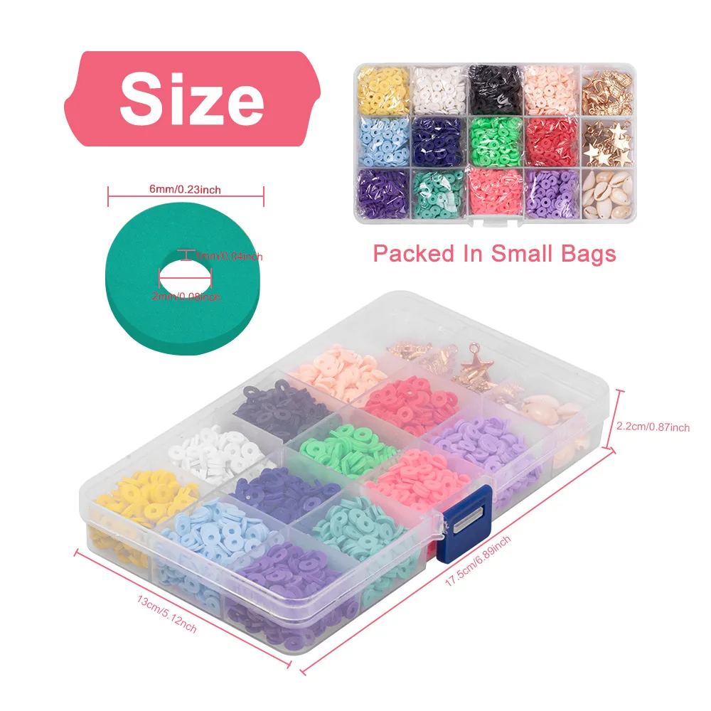 

Jewelry Making Bracelets 2400pcs Flat Round Beads 6mm Polymer Clay Spacer Beads Kit, Mix colors