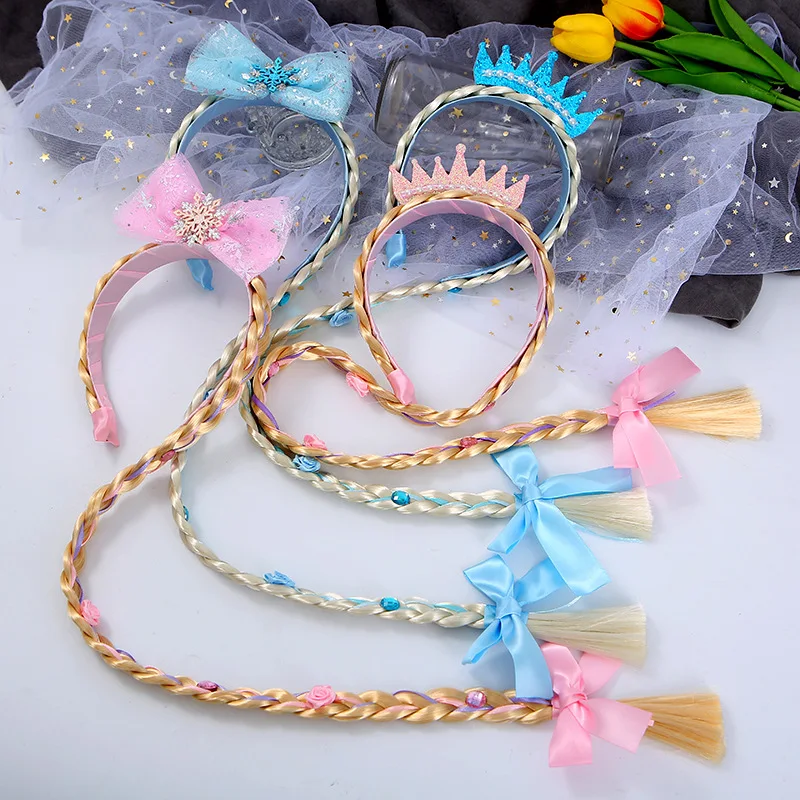 

Crown and bow hair accessories princess snow braid wig headbands