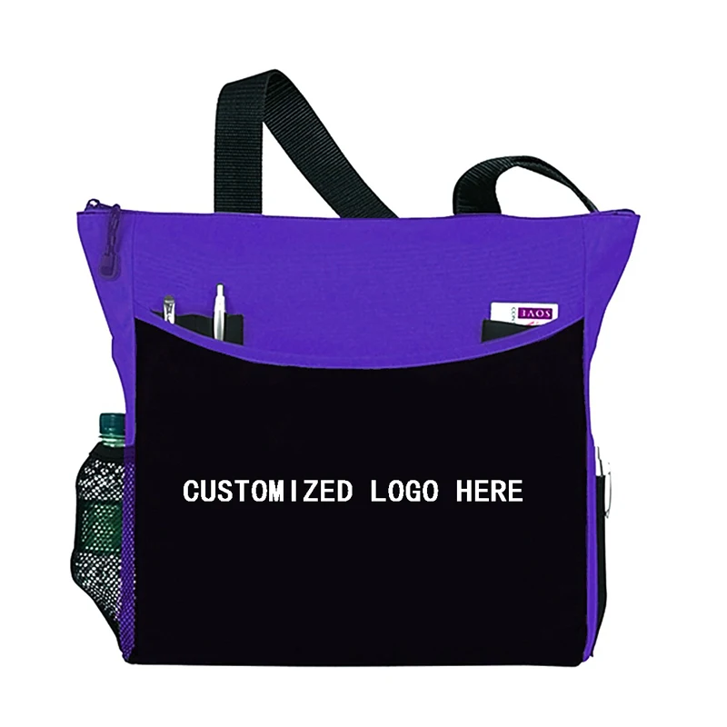 

Customized Design Polyester Tote Bag 600D Polyester Two-tone Tote Bag Zipped Closure Tote Bag, Purple,orange,blue,red,l,teal and customized