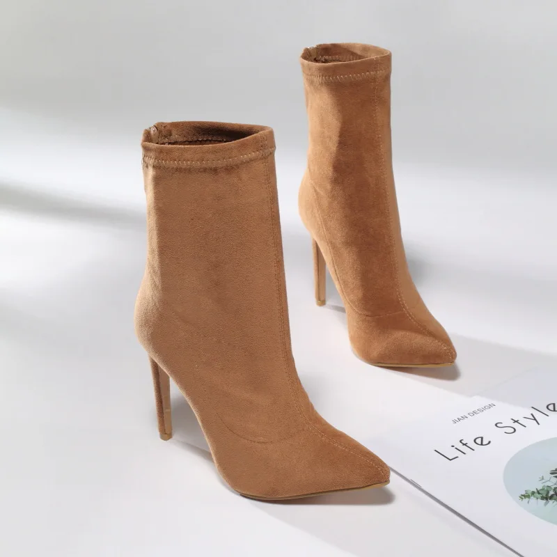 

sh10692a Autumn and Winter Fashion New Heeled Boots 2021 European and American Women's Suede Boots