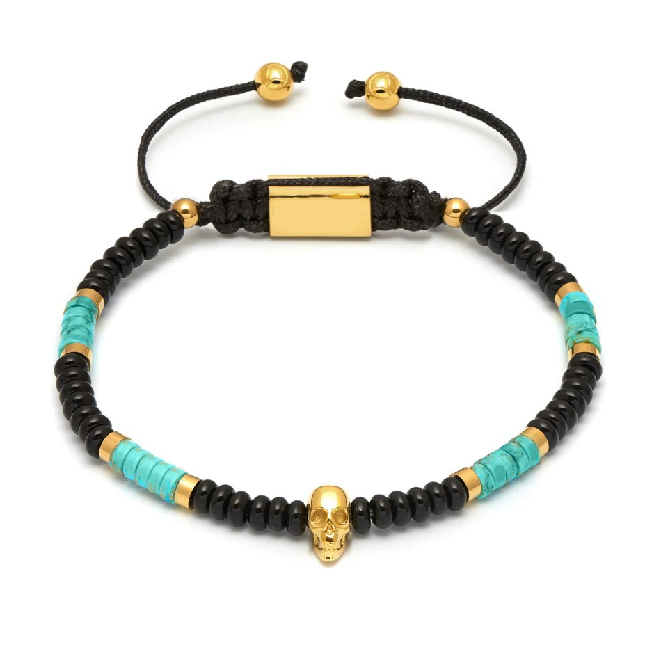 

Custom Logo Adjustable Rope Skeleton Charm Men Jewelry Natural Lava Stone Skull Beads Malachite Beaded Bracelet, Picture