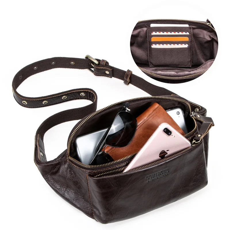 

YK07 High quality men soft fanny pack belt storage bags genuine leather waterproof phone waist bag