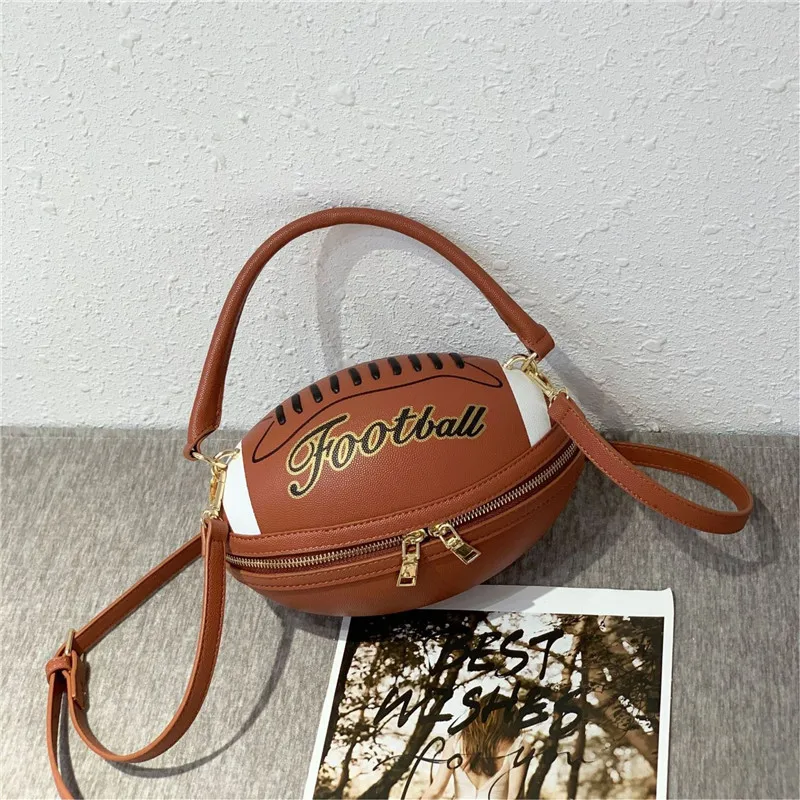 

JANHE Unique Oval Shape bolso de hombros Women Pu Leather Top Handle Soccer Bags Football Handbag Rugby Ball Purse With Chain, 4 colours