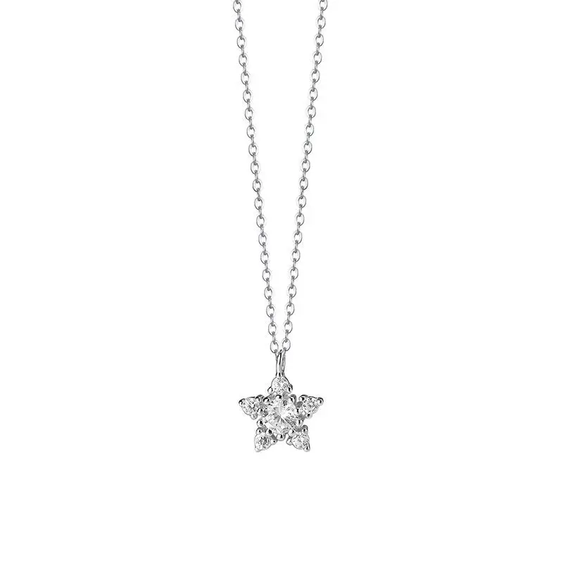 

Elegant Women 925 Sterling Silver 14K Gold Plated Zircon Necklace Double Star Design Pendant Necklace