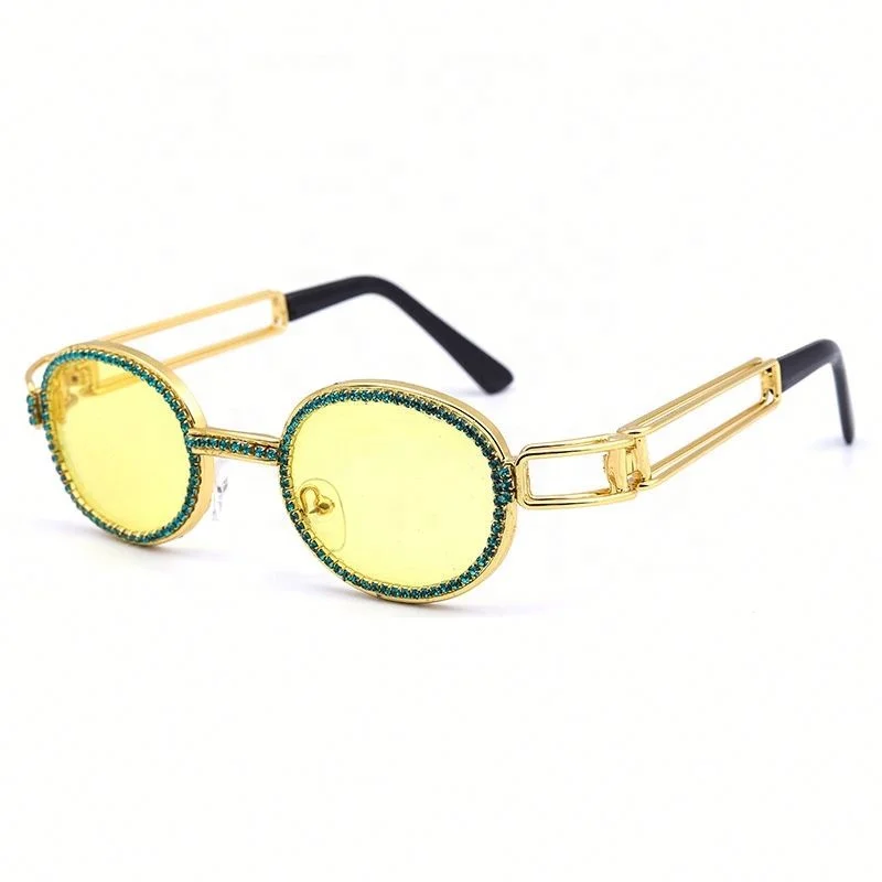 

Trendy Retro Oval Rhinestone Sunglasses Metal Glasses Punk Eyewear in Stock, Colors