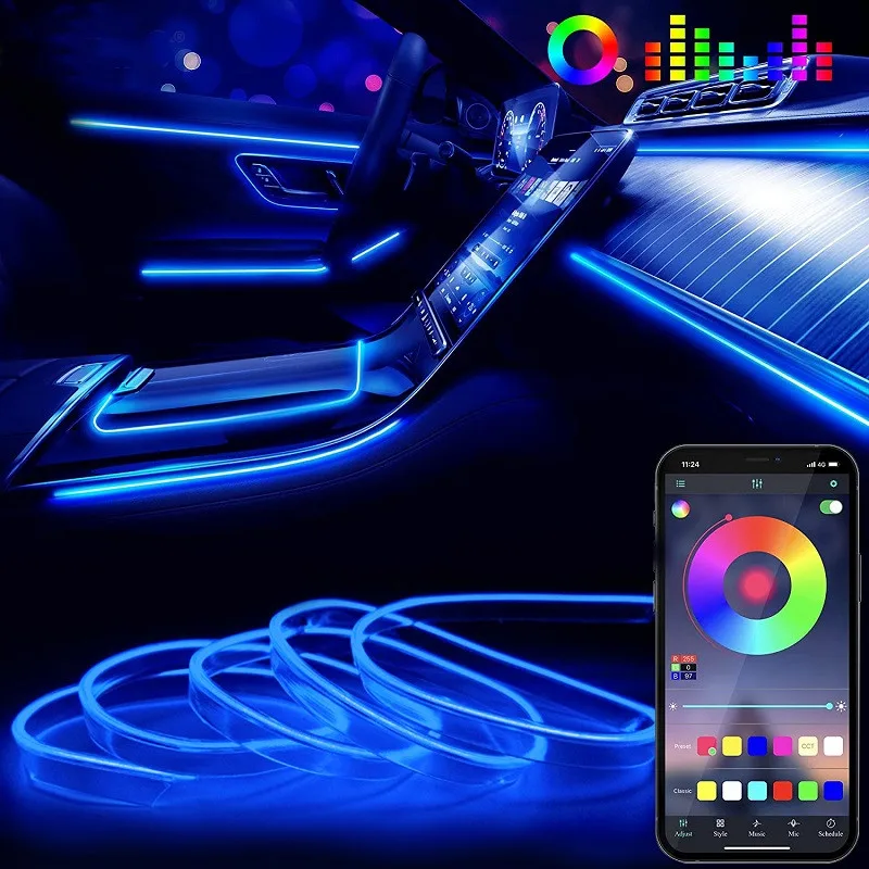 

Car Interior Decorative Ambient Light Backlight Strip RGB Multiple Modes App Sound Control Auto Atmosphere Lamp 12v