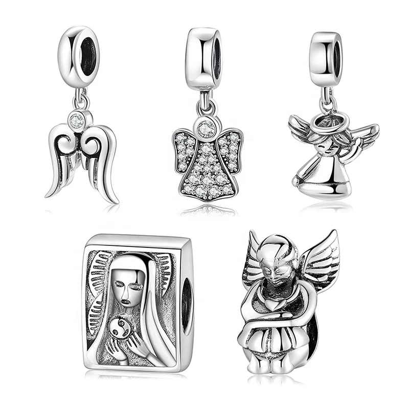 

Real 925 sterling silver Angel Feathers Wings Beads Fit Charms Bracelet Jewelry making Woman Accessories Wholesale lots bulk